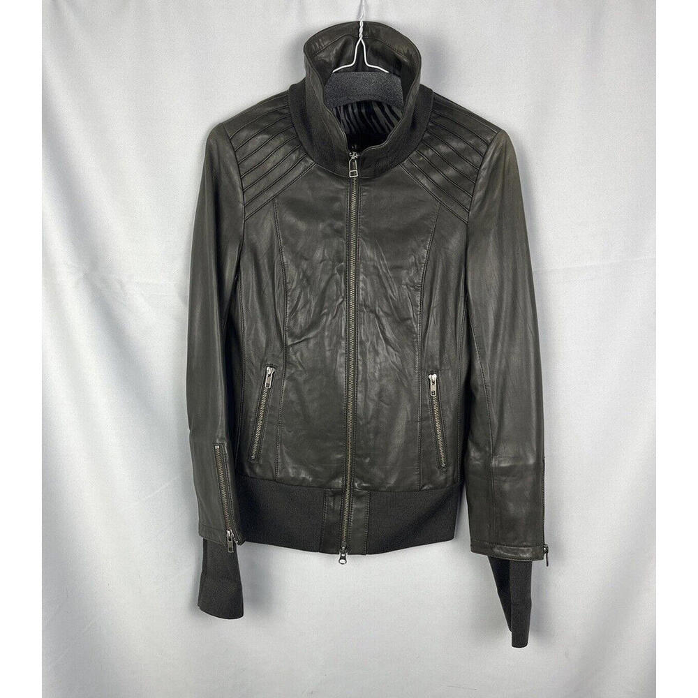 Mackage Black Leather Jacket with Quilted Details